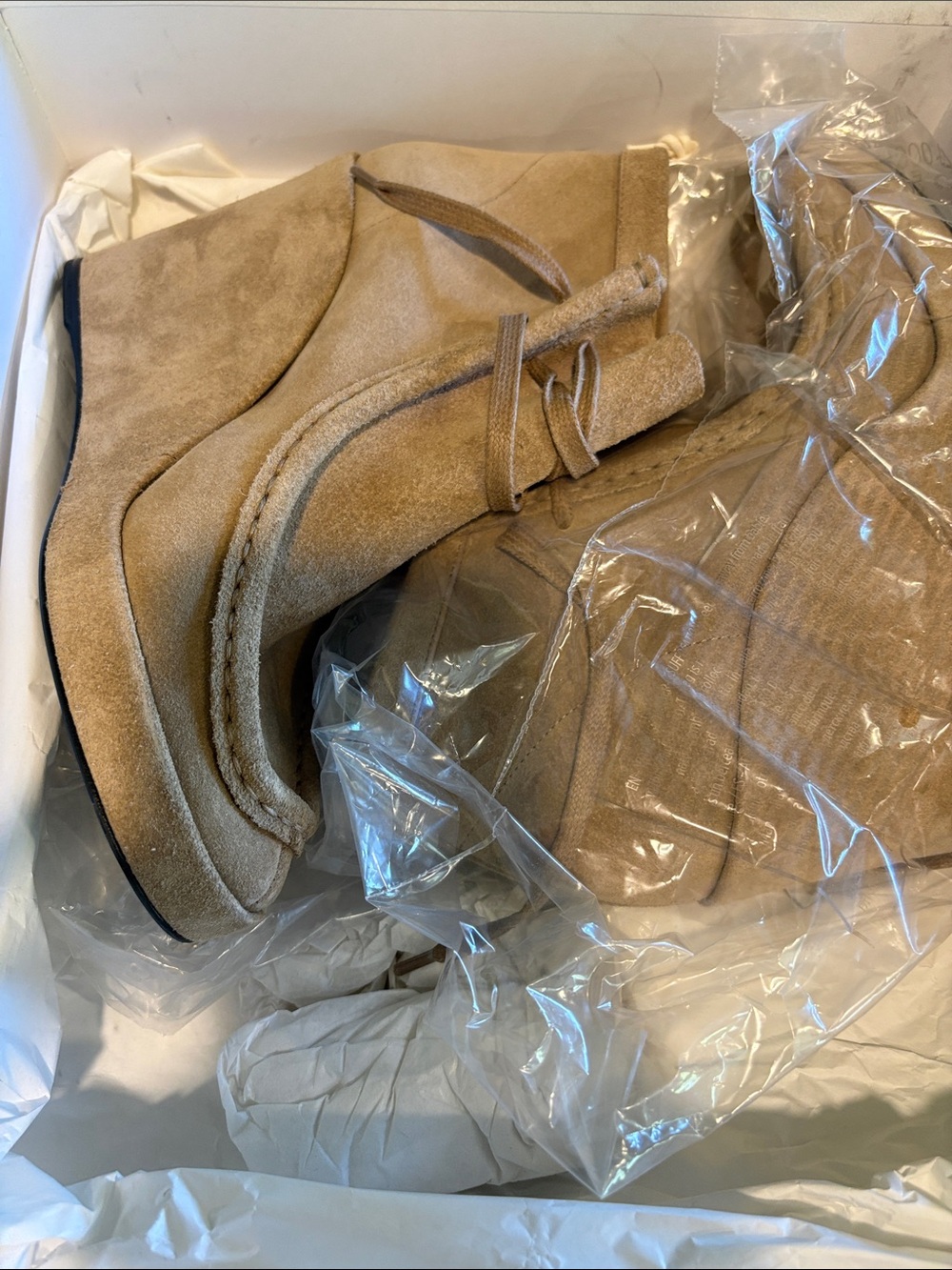 Balenciaga Tan Suede Wedge Ankle Booties